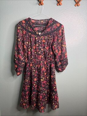 LOFT Black Floral Dress with Pink and Orange Flowers